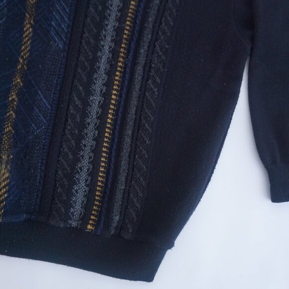 Vintage '80S Leather Fog Black 3D  Eclectic Grandpa Wool V-Neck Knit Sweater 3X - Picture 5 of 10